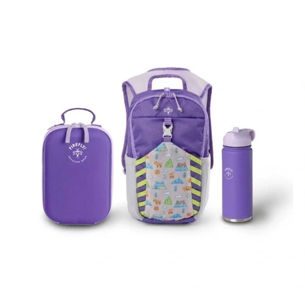 New Firefly Outdoor Gear Youth Adventure Combo Purple Backpack Bottle Lunch Box